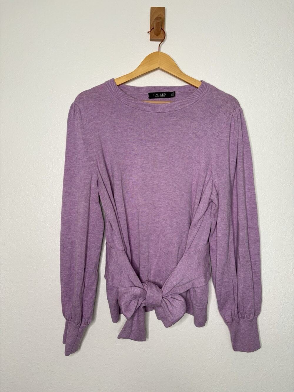 Lauren Ralph Lauren Belted Cotton Blend Sweater in Purple Front Tie Size XL